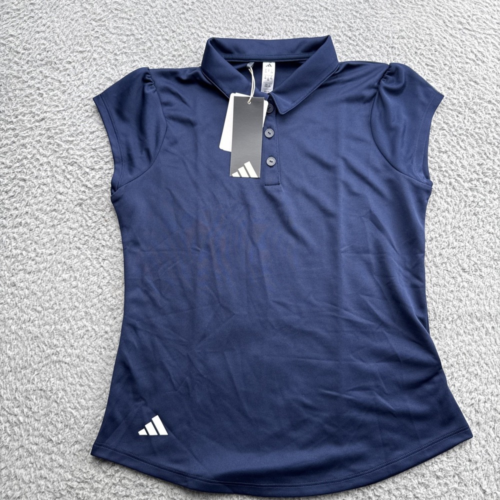 Adidas Golf Polo Shirt Girls Medium Blue New Stretch Tech Tennis IU3508